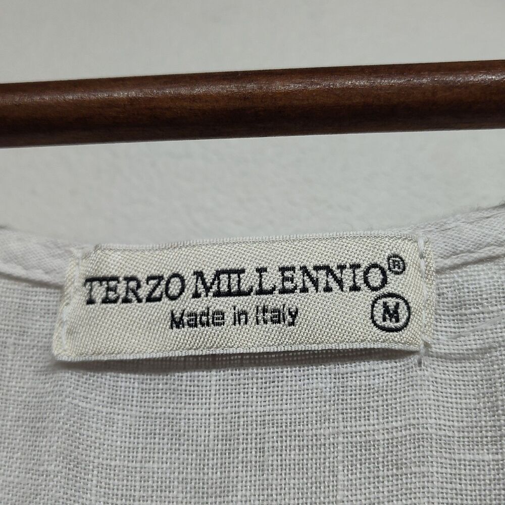 Terzo Millennio Linen Top Women Size M Cream Short Sleeve Bohemian Casual Italy - Picture 6 of 7